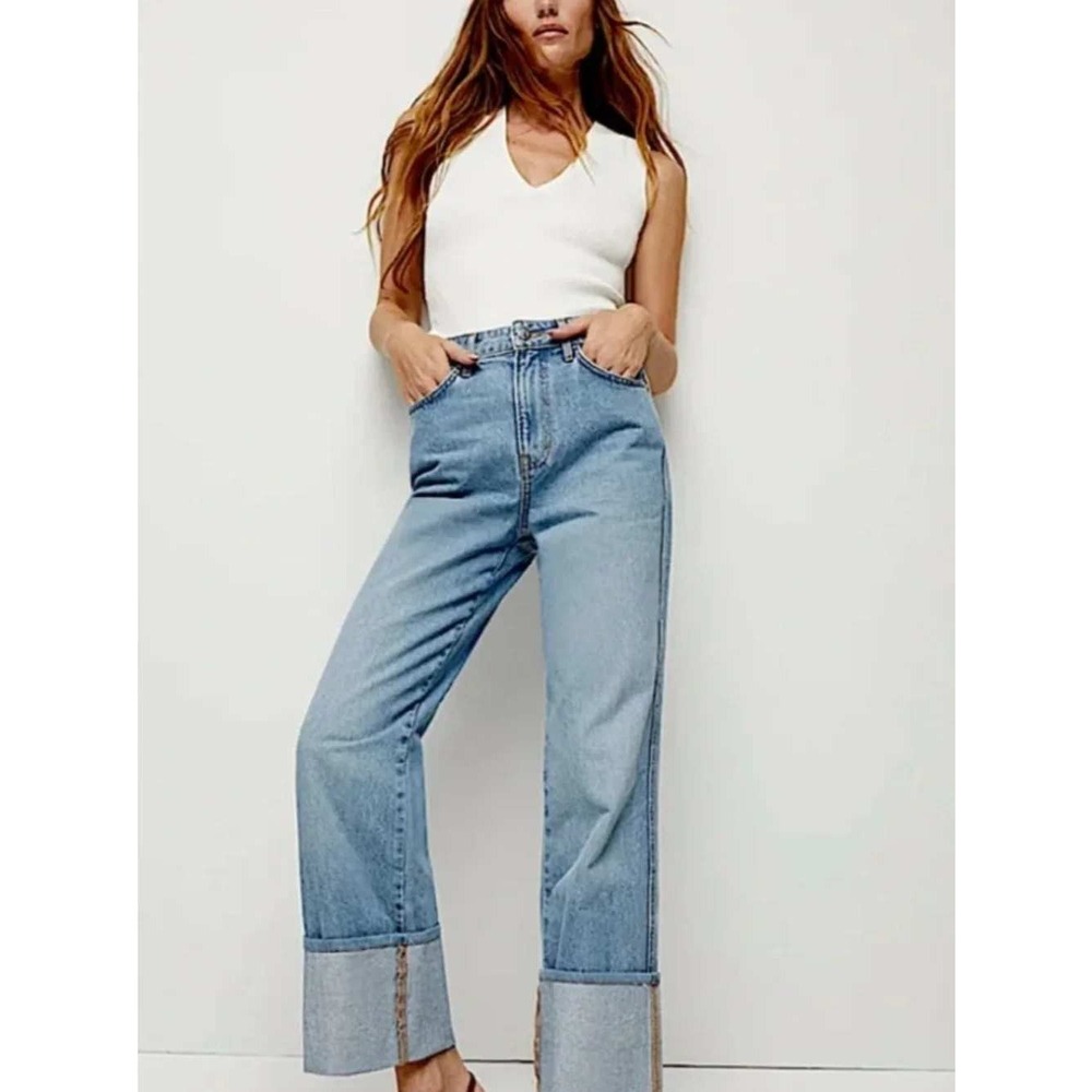 Veronica Beard Dylan High Rise Cuffed Straight Jeans Silverwood Blue 25‎